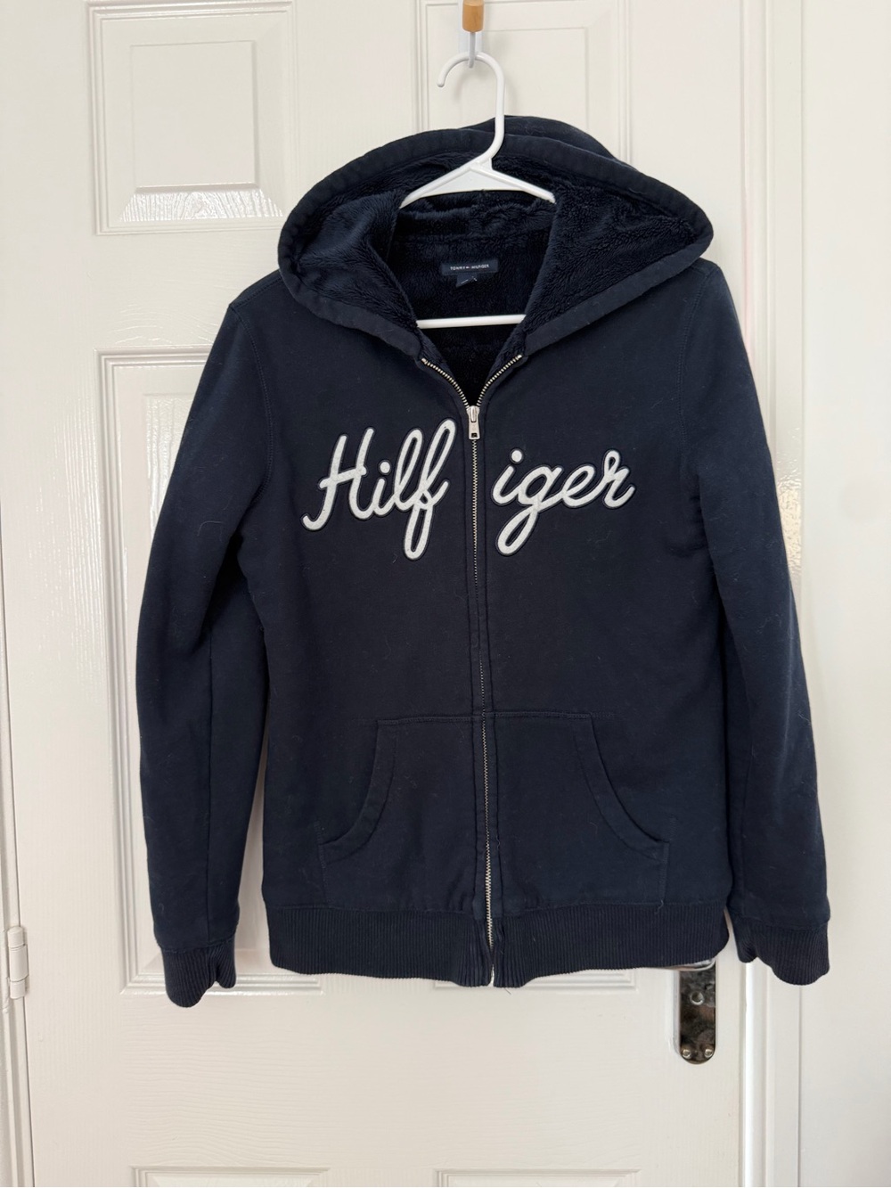 Tommy Hilfiger Navy Faux Fur Lined Full Zip Logo Hoodie